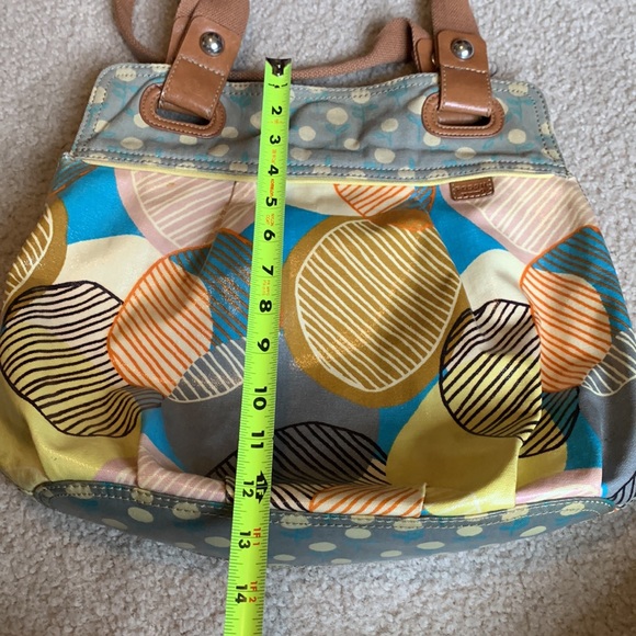 FOSSIL KEYPER waxed canvas w leather trim fun polka dot circle strip pattern - Picture 8 of 9